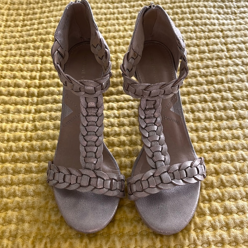Adrienne Vittadini Gold Braided Leather Sandal